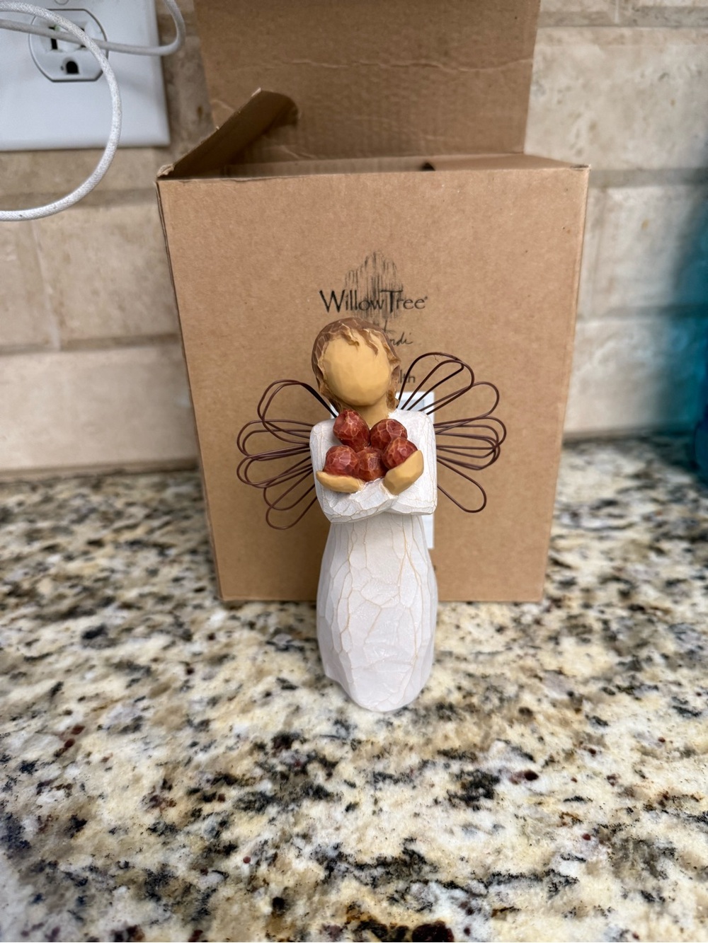 Demdaco Hand-Painted White Angel Figurine Holding Red Hearts
